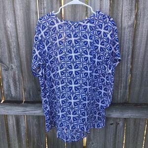 Ann Taylor LOFT XL Floral blouse boatneck blue